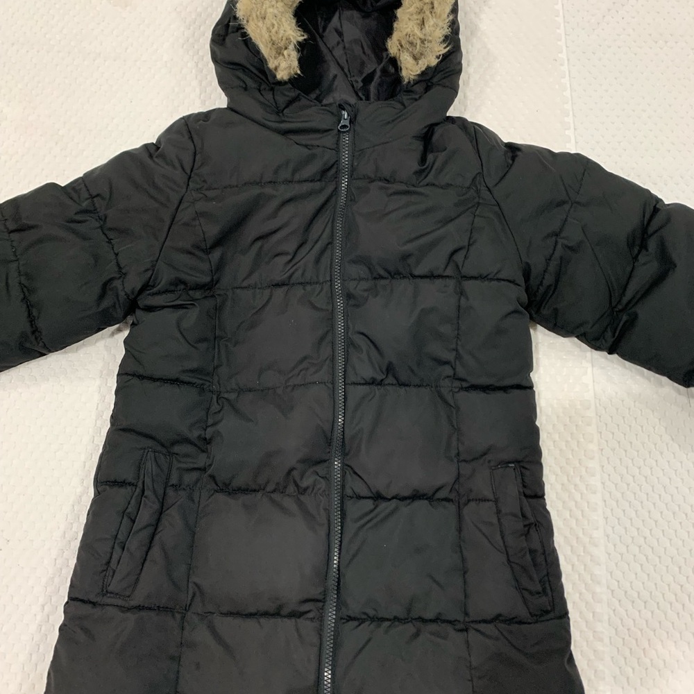 GAP Black  Hooded Puffer Coat with Fur Trim
